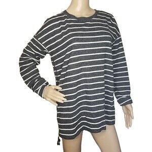 Lou & Grey Ann Taylor M Black & White Stripe Shirt Side Zipper Oversized     T44